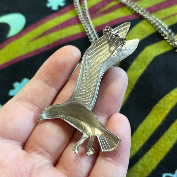 VTG Giovanni Signed Seagull Bird Silver Tone Metal Costume Jewelry Necklace - Picture 5 of 8
